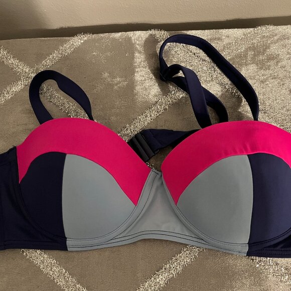 Boden Portofino Bikini Top Size 36A Blue Pink Balconet Swimsuit - Picture 4 of 5